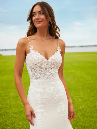 Adrianna Papell Platinum 31206  Elegant Lace V-neck Trumpet Wedding Dress #2 frontface vertical cropped thumbnail