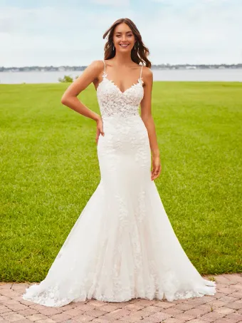 Adrianna Papell Platinum 31206  Elegant Lace V-neck Trumpet Wedding Dress #0 default frontface vertical thumbnail