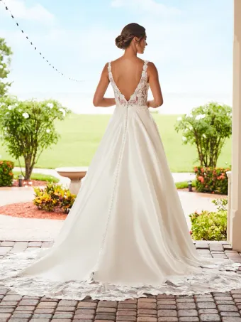 Adrianna Papell Platinum 31215  A-line Plunging Wedding Dress with Lace Appliques & Pockets #1 default backface vertical thumbnail