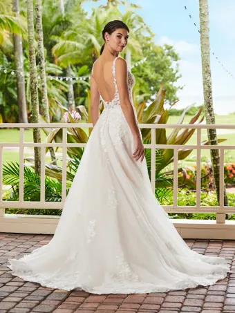 Adrianna Papell Platinum 31219  A-line Lace Wedding Dress with Slit and Pockets #3 default backface vertical thumbnail
