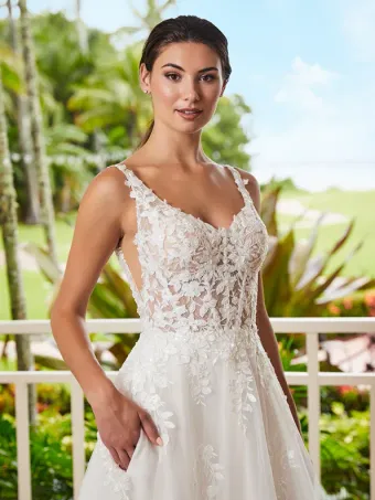Adrianna Papell Platinum 31219  A-line Lace Wedding Dress with Slit and Pockets #4 frontface vertical cropped thumbnail