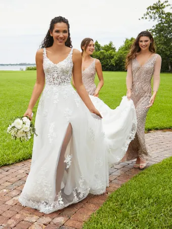 Adrianna Papell Platinum 31219  A-line Lace Wedding Dress with Slit and Pockets #2 frontface vertical thumbnail