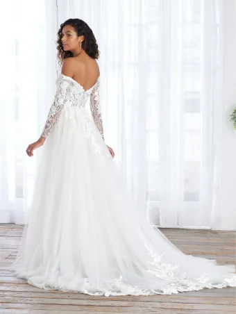 Adrianna Papell Platinum 31225  A-line Wedding Dress with Lace Off-Shoulder Sleeves #3 backface vertical thumbnail