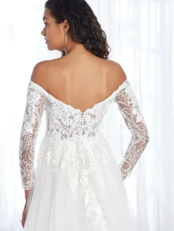 Adrianna Papell Platinum 31225  A-line Wedding Dress with Lace Off-Shoulder Sleeves #7 backface vertical cropped thumbnail