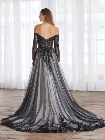 Adrianna Papell Platinum 31225  A-line Wedding Dress with Lace Off-Shoulder Sleeves #2 default backface vertical thumbnail