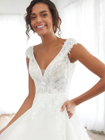 Adrianna Papell Platinum 31237  A-Line V-Neck Cap Sleeve Wedding Dress #2 frontface vertical cropped thumbnail