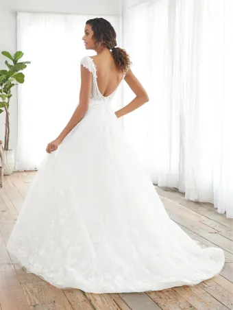Adrianna Papell Platinum 31237  A-Line V-Neck Cap Sleeve Wedding Dress #1 default backface vertical thumbnail