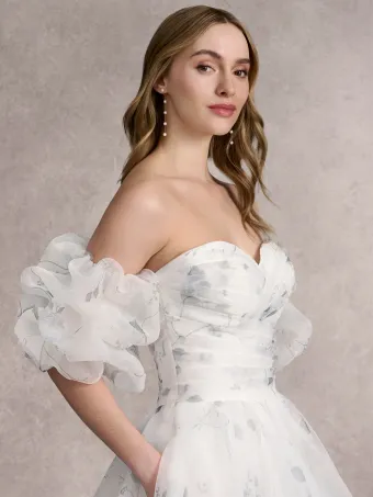 Adrianna Papell Platinum 31255P  Elegant Off-Shoulder Ballgown Wedding Dress #3 frontface vertical cropped thumbnail