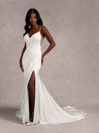 Adrianna Papell Platinum 31263  Wedding Dress with Slit and Train #0 default frontface vertical thumbnail