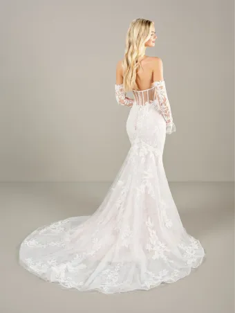 Adrianna Papell Platinum 31272  Fit-and-Flare Strapless Wedding Dress with Lace #4 backface vertical thumbnail