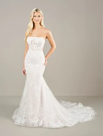 Adrianna Papell Platinum 31272  Fit-and-Flare Strapless Wedding Dress with Lace #5 frontface vertical cropped thumbnail