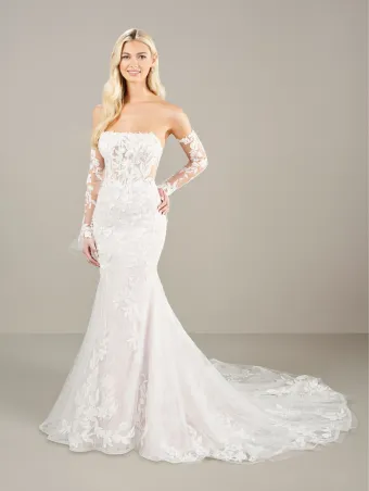 Adrianna Papell Platinum 31272  Fit-and-Flare Strapless Wedding Dress with Lace #2 frontface vertical thumbnail