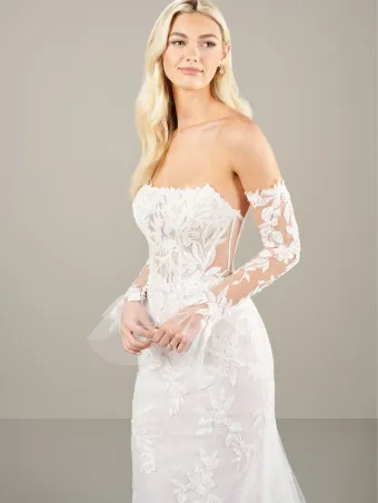 Adrianna Papell Platinum 31272  Fit-and-Flare Strapless Wedding Dress with Lace #6 frontface vertical cropped thumbnail