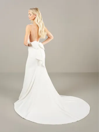 Adrianna Papell Platinum 31273  Sleek Plunging Neckline Wedding Dress with Train #4 backface vertical thumbnail