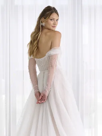 Adrianna Papell Platinum 31278  A-line Off-shoulder Wedding Dress with Beading & Bow Detail #9 backface vertical cropped thumbnail