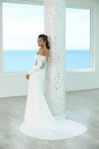 Adrianna Papell Platinum 31280  Modern Sweetheart Wedding Dress with Feather Sleeves #4 backface vertical thumbnail