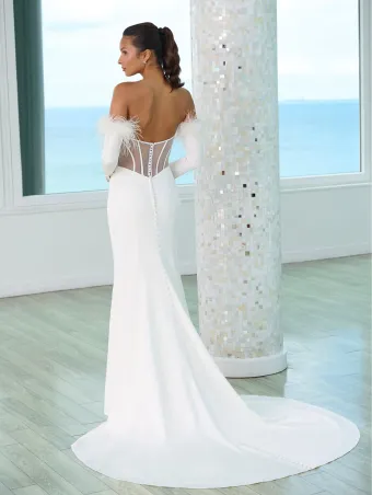 Adrianna Papell Platinum 31280  Modern Sweetheart Wedding Dress with Feather Sleeves #3 backface vertical thumbnail