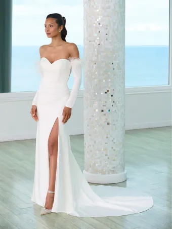Adrianna Papell Platinum 31280  Modern Sweetheart Wedding Dress with Feather Sleeves #6 frontface vertical cropped thumbnail