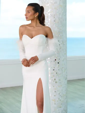 Adrianna Papell Platinum 31280  Modern Sweetheart Wedding Dress with Feather Sleeves #7 frontface vertical cropped thumbnail