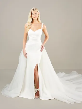 Adrianna Papell Platinum 31283  Elegant Scoop Neck Wedding Dress with Detachable Train #2 frontface vertical thumbnail
