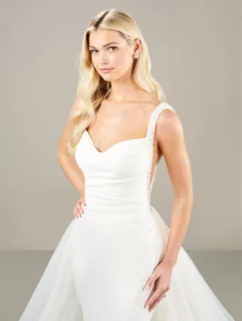Adrianna Papell Platinum 31283  Elegant Scoop Neck Wedding Dress with Detachable Train #7 frontface vertical cropped thumbnail