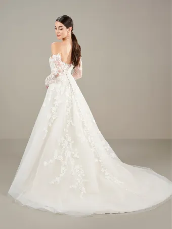 Adrianna Papell Platinum 31286  A-Line Off-Shoulder Wedding Dress with Pockets & Train #1 backface vertical thumbnail