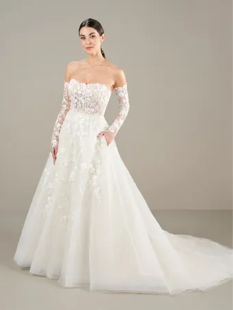 Adrianna Papell Platinum 31286  A-Line Off-Shoulder Wedding Dress with Pockets & Train #6 frontface vertical cropped thumbnail