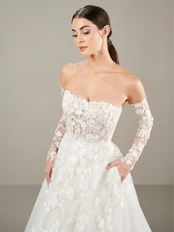 Adrianna Papell Platinum 31286  A-Line Off-Shoulder Wedding Dress with Pockets & Train #3 frontface vertical cropped thumbnail