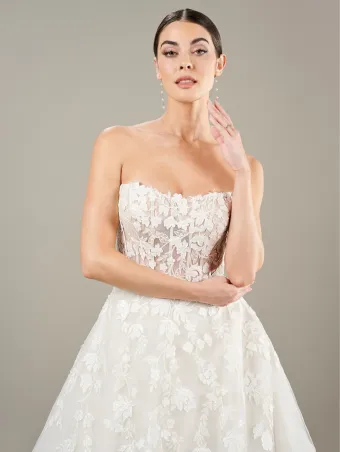 Adrianna Papell Platinum 31286  A-Line Off-Shoulder Wedding Dress with Pockets & Train #5 frontface vertical cropped thumbnail