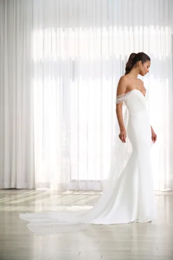 Adrianna Papell Platinum 31287  Sheath Wedding Dress with Detachable Sleeves #1 frontface vertical thumbnail