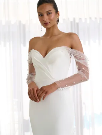 Adrianna Papell Platinum 31287  Sheath Wedding Dress with Detachable Sleeves #5 frontface vertical cropped thumbnail