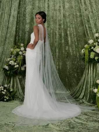 Adrianna Papell Platinum 31350  Beaded Fit-and-Flare Wedding Dress #3 backface vertical thumbnail