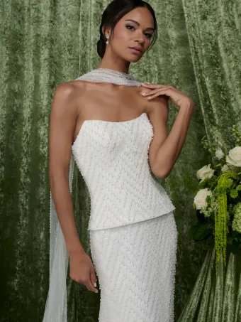 Adrianna Papell Platinum 31350  Beaded Fit-and-Flare Wedding Dress #6 frontface vertical cropped thumbnail