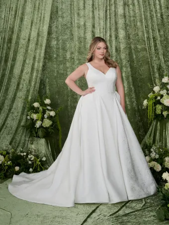 Adrianna Papell Platinum 31351W  A-line V-neck Wedding Dress with Train #0 default frontface vertical thumbnail