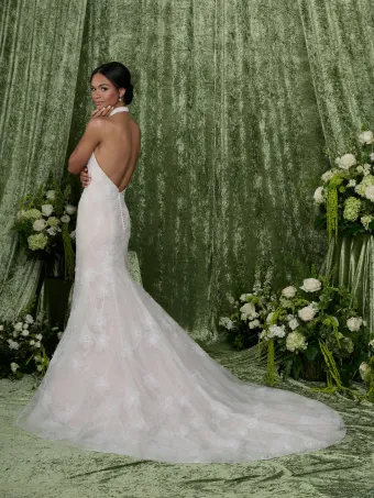 Adrianna Papell Platinum 31352  Lace Halter Fit-and-Flare Wedding Dress #1 backface vertical thumbnail