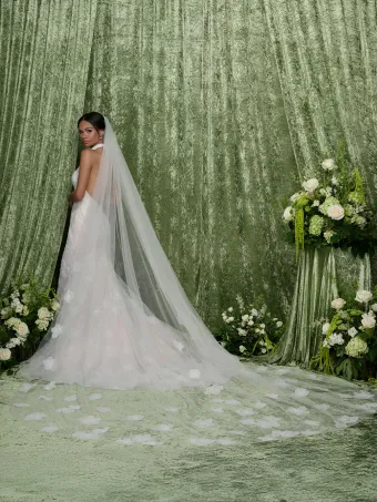 Adrianna Papell Platinum 31352  Lace Halter Fit-and-Flare Wedding Dress #2 default backface vertical thumbnail