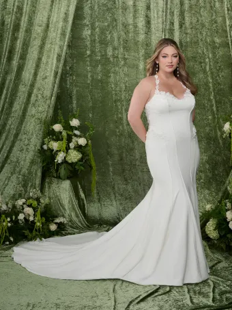 Adrianna Papell Platinum 31353W  Halter Trumpet Wedding Dress with Appliques and Train #0 default frontface vertical thumbnail
