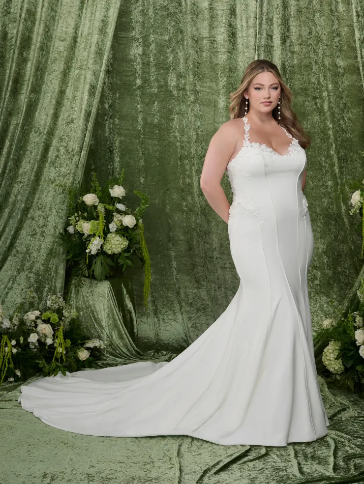 plus size halter wedding dresses Chiffon A-Line Dress creating a light sparkle that catches the sun beautifully 31353W - Adrianna Papell Platinum