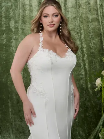 Adrianna Papell Platinum 31353W  Halter Trumpet Wedding Dress with Appliques and Train #2 frontface vertical cropped thumbnail
