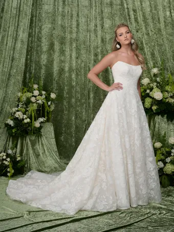 Adrianna Papell Platinum 31354  Strapless A-Line Wedding Dress with Lace Overlay and Train #0 default frontface vertical thumbnail
