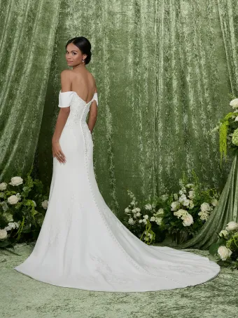Adrianna Papell Platinum 31355  Fit-and-Flare Wedding Dress with Off-Shoulder Neckline #2 backface vertical thumbnail
