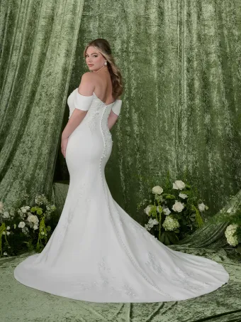 Adrianna Papell Platinum 31355W  Trumpet Off-Shoulder Wedding Dress with Train #1 default backface vertical thumbnail