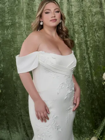 Adrianna Papell Platinum 31355W  Trumpet Off-Shoulder Wedding Dress with Train #2 frontface vertical cropped thumbnail