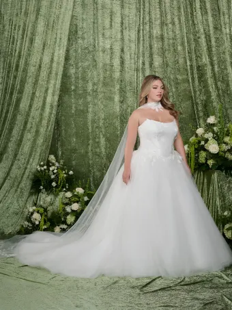Adrianna Papell Platinum 31356W  Ballgown Wedding Dress with Cape - Bridal Gown #0 default frontface vertical thumbnail