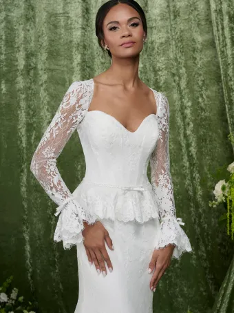 Adrianna Papell Platinum 31357  Lace Trumpet Wedding Dress with Sleeves #2 frontface vertical cropped thumbnail