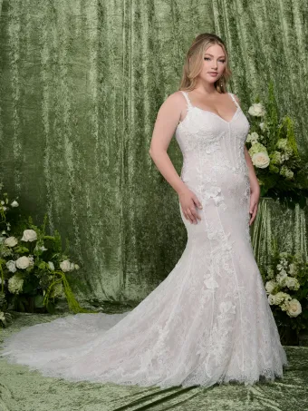 Adrianna Papell Platinum 31359W  Lace Trumpet Wedding Dress with Train #0 default frontface vertical thumbnail
