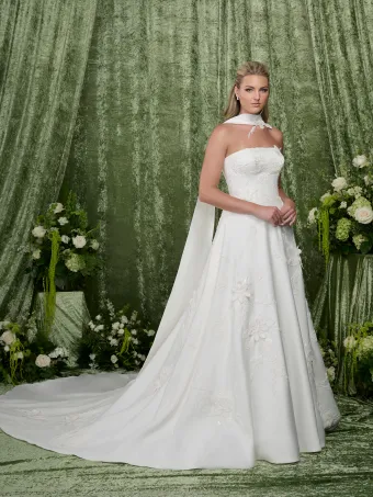 Adrianna Papell Platinum 31361  A-line Strapless Wedding Dress with Appliques #1 frontface vertical thumbnail