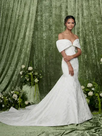 Adrianna Papell Platinum 31364  Trumpet Wedding Dress with Off-Shoulder Sweetheart Neckline #0 default frontface vertical thumbnail