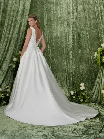 Adrianna Papell Platinum 31365  A-line V-neck Wedding Dress with Beading and Train #1 default backface vertical thumbnail