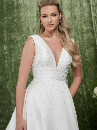 Adrianna Papell Platinum 31365  A-line V-neck Wedding Dress with Beading and Train #2 frontface vertical cropped thumbnail